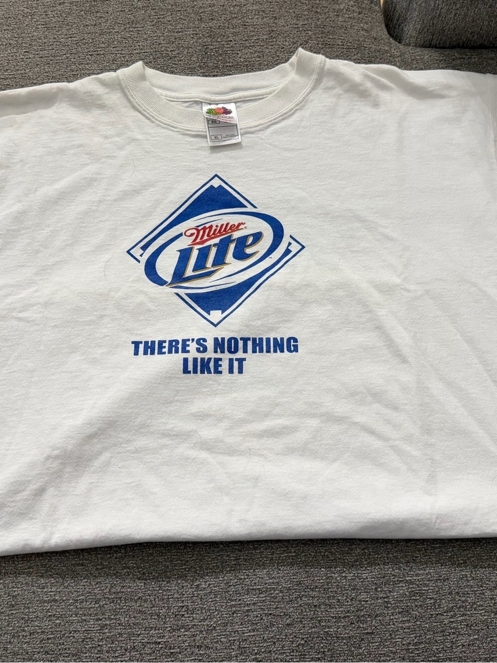 90s Vintage Miller Lite White Logo Tee - Blue Print - XL